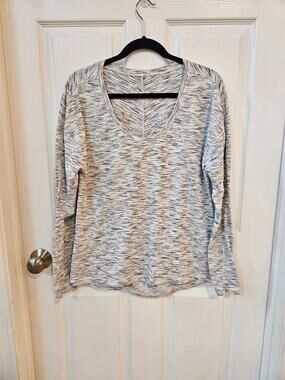 Lululemon Meant To Move Long Sleeve Scoop Neck Space Dye Tiger Black White Sz 10